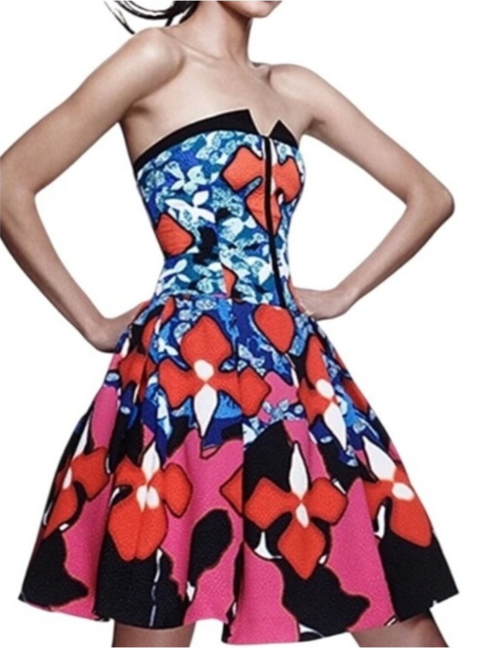 Peter Pilotto for Target Dress Size 12 Strapless Floral Fit & Flare Artsy Retro